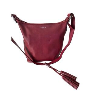 COACH New York Red Leather Shoulder Bag with Tassel Accent